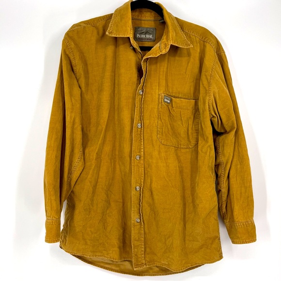 Pacific trail outdoor wear men medium corduroy mustard yellow button down shirt - Picture 2 of 8
